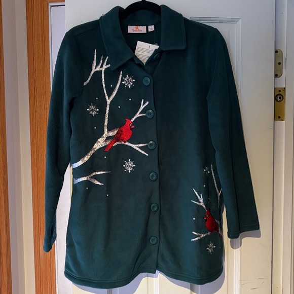 Quacker Factory Fleece Shackleton Winter Cardinal Print Bling Accents Small NWT - Picture 1 of 3